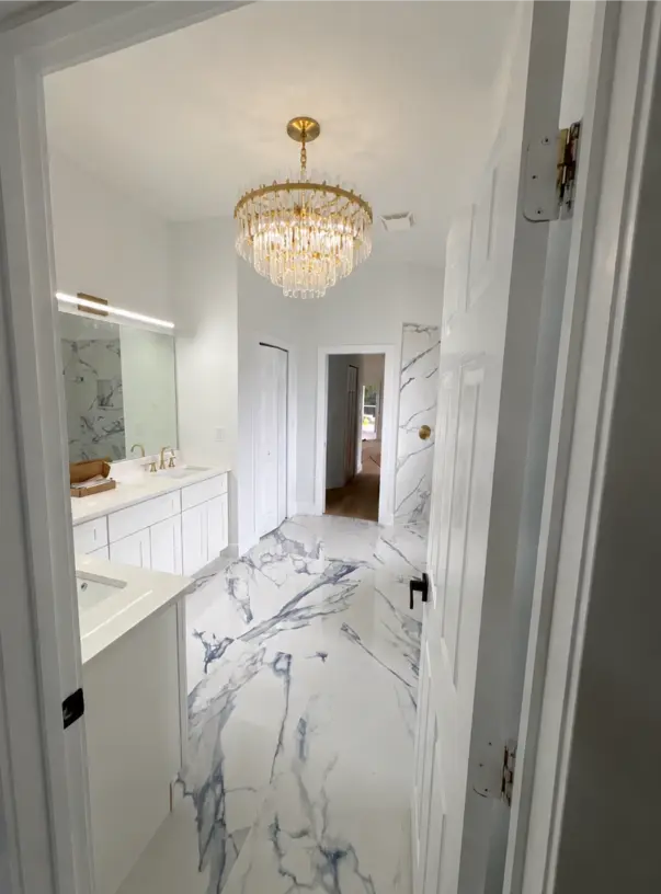 Gold Chandelier Bathroom Design